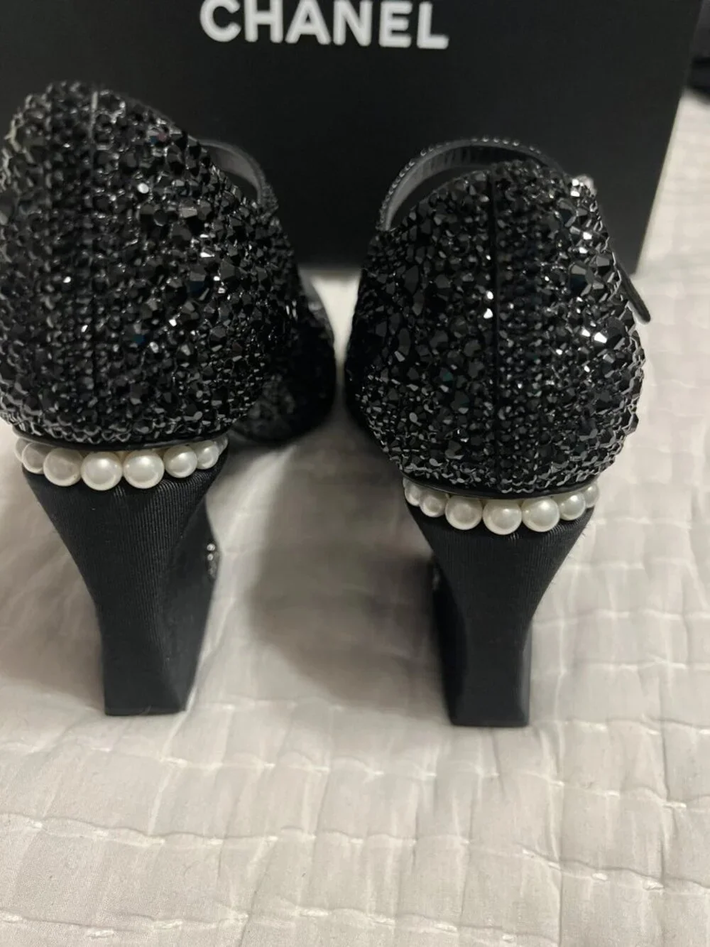 CHANEL CC logo Crystals & Pearls Pumps Mary Jane